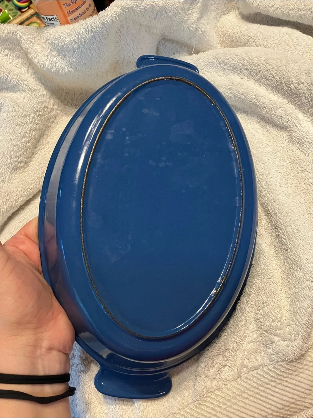 Vintage Le Creuset Cobalt Blue Ceramic Oval Baking Dish with Side Handles #28